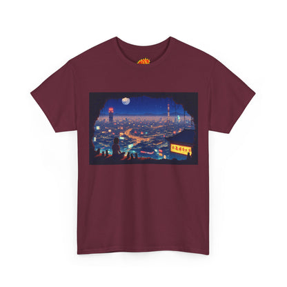 Anime Neon Cityscape Scene w/Girl & Cats T-Shirt