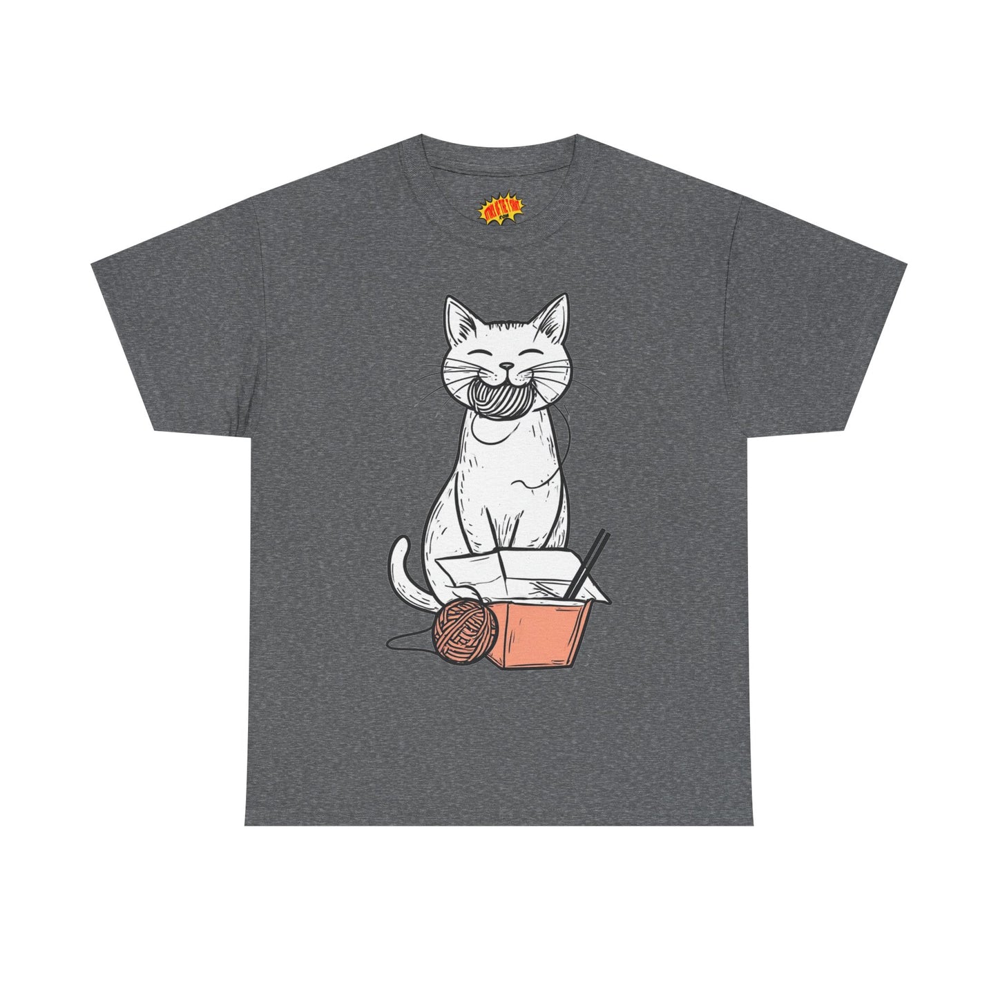 Cat w/Yarn Ball Takeout Art Tee Shirt *Multiple Colors*