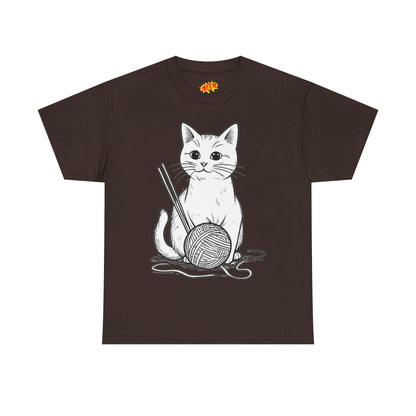 White Cat w/Yarn Ball Art Tee Shirt