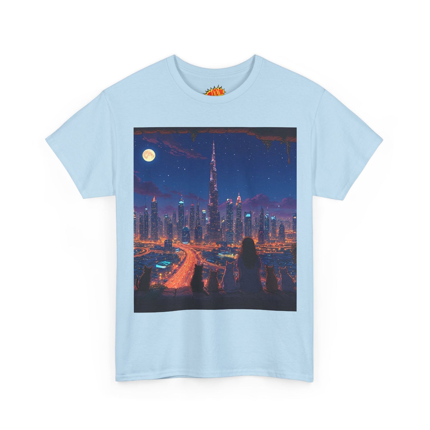 Cityscape Anime Night Scene w/Girl & Cats T-Shirt *Multiple Colors*