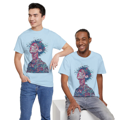 Line Drawing Multicolor Human Graphic Art Tee Shirt