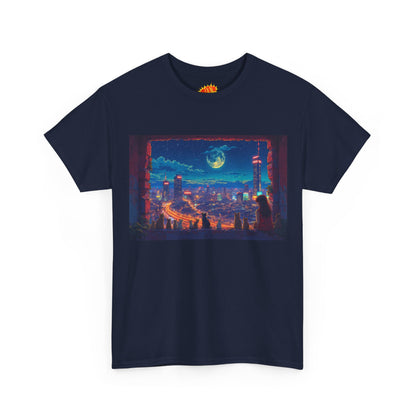 Anime Cityscape Night Scene w/Girl & Cats T-Shirt