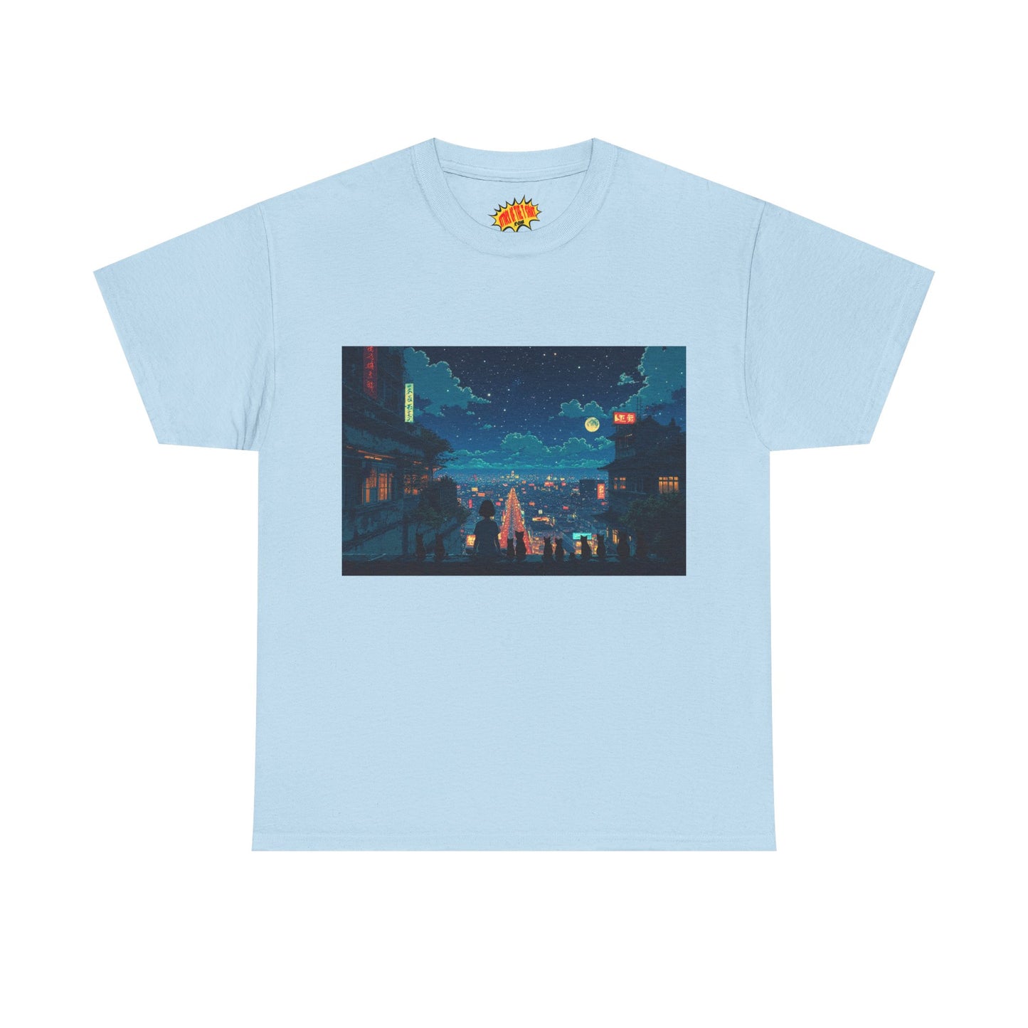 Anime Style City Scene w/Girl & Cats T-Shirt *Multiple Colors*