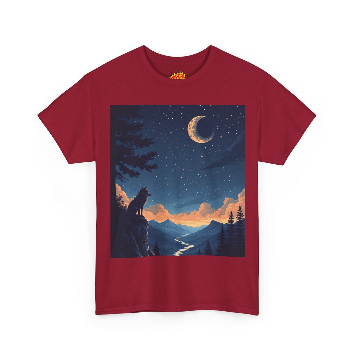 Wolf Silhouette with Sliver Moon Scene T-Shirt *Multiple Colors*