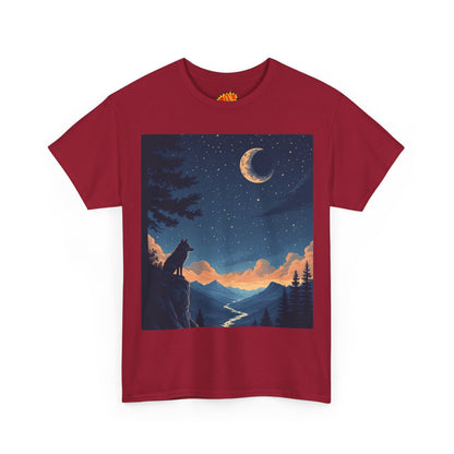 Wolf Silhouette with Sliver Moon Scene T-Shirt