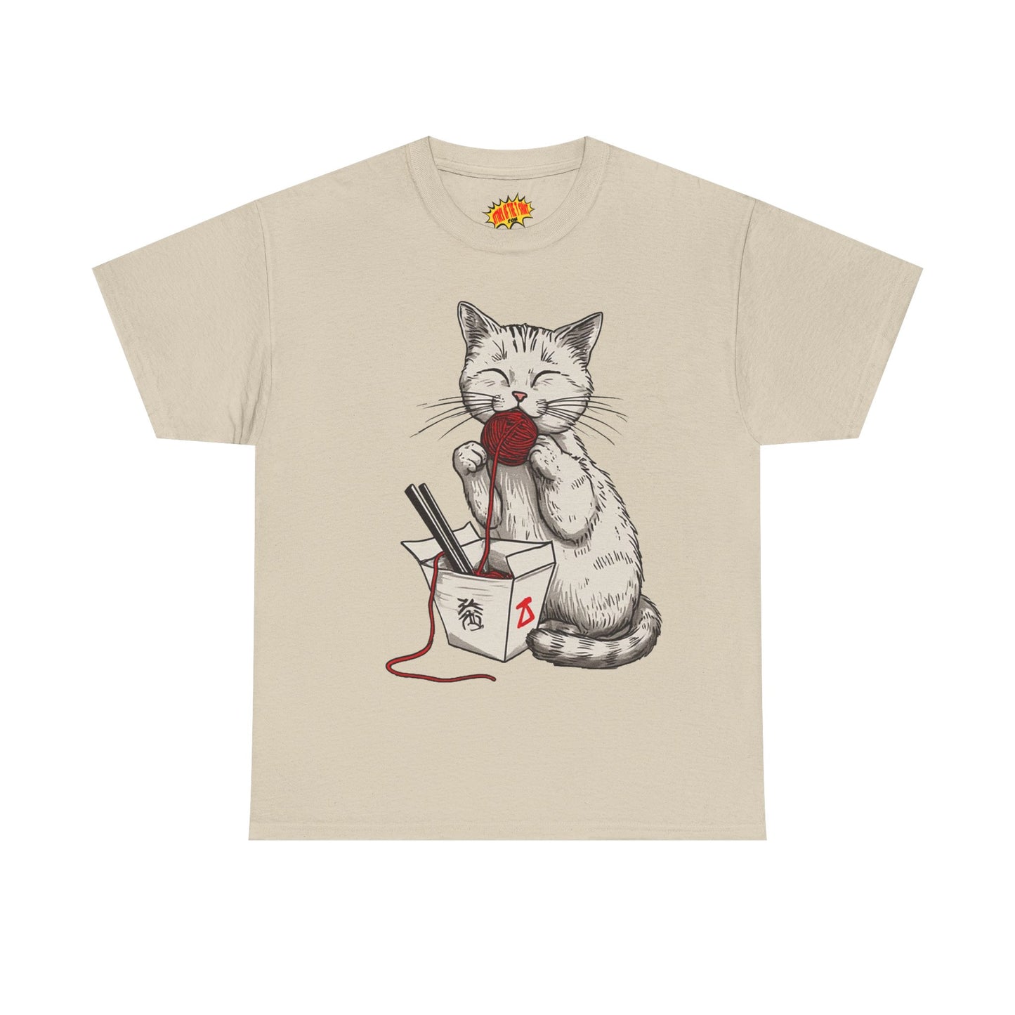 Cat w/Takeout Yarn Noodles Art Tee Shirt *Multiple Colors*