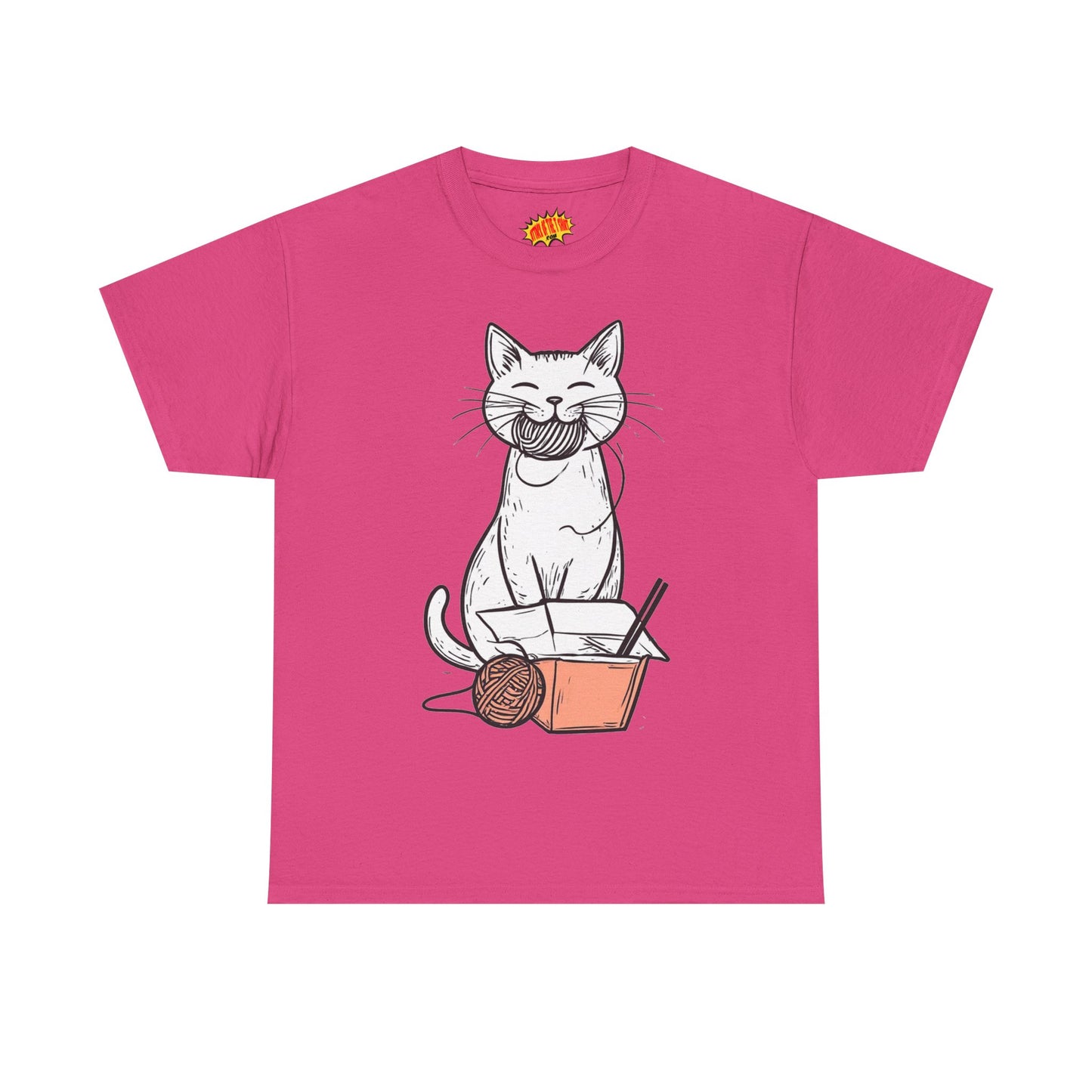 Cat w/Yarn Ball Takeout Art Tee Shirt *Multiple Colors*