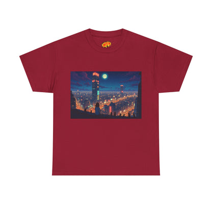 Neon Anime Style City Scene w/Girl & Cats T-Shirt