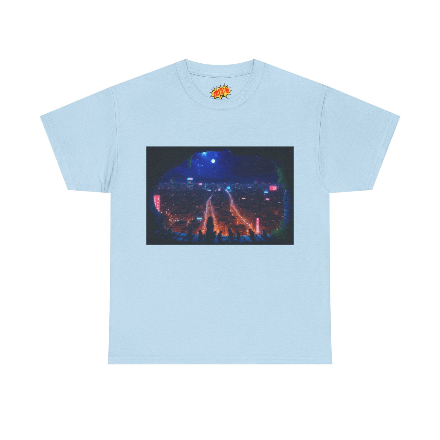 Anime Cityscape Double Moon Scene w/Girl & Cats T-Shirt *Multiple Colors*