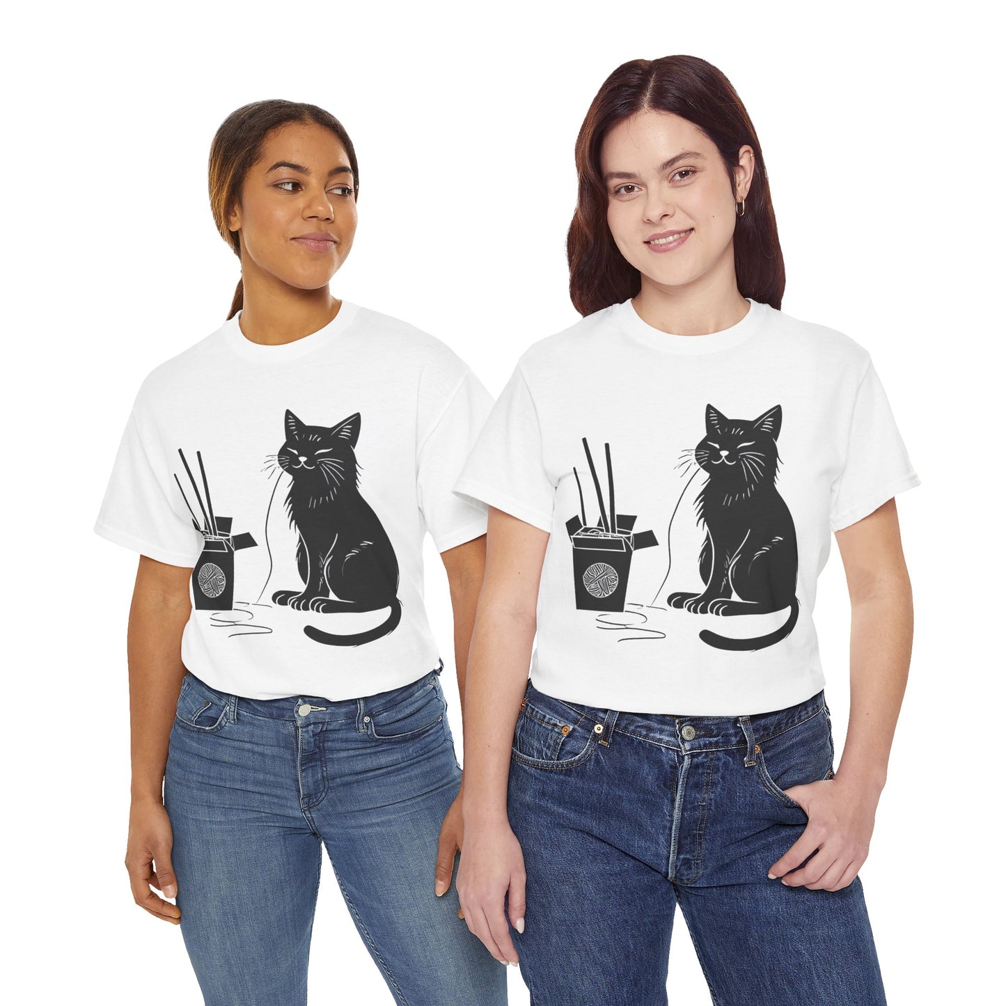 Black Cat w/Takeout Yarn Art Tee Shirt *Multiple Colors*