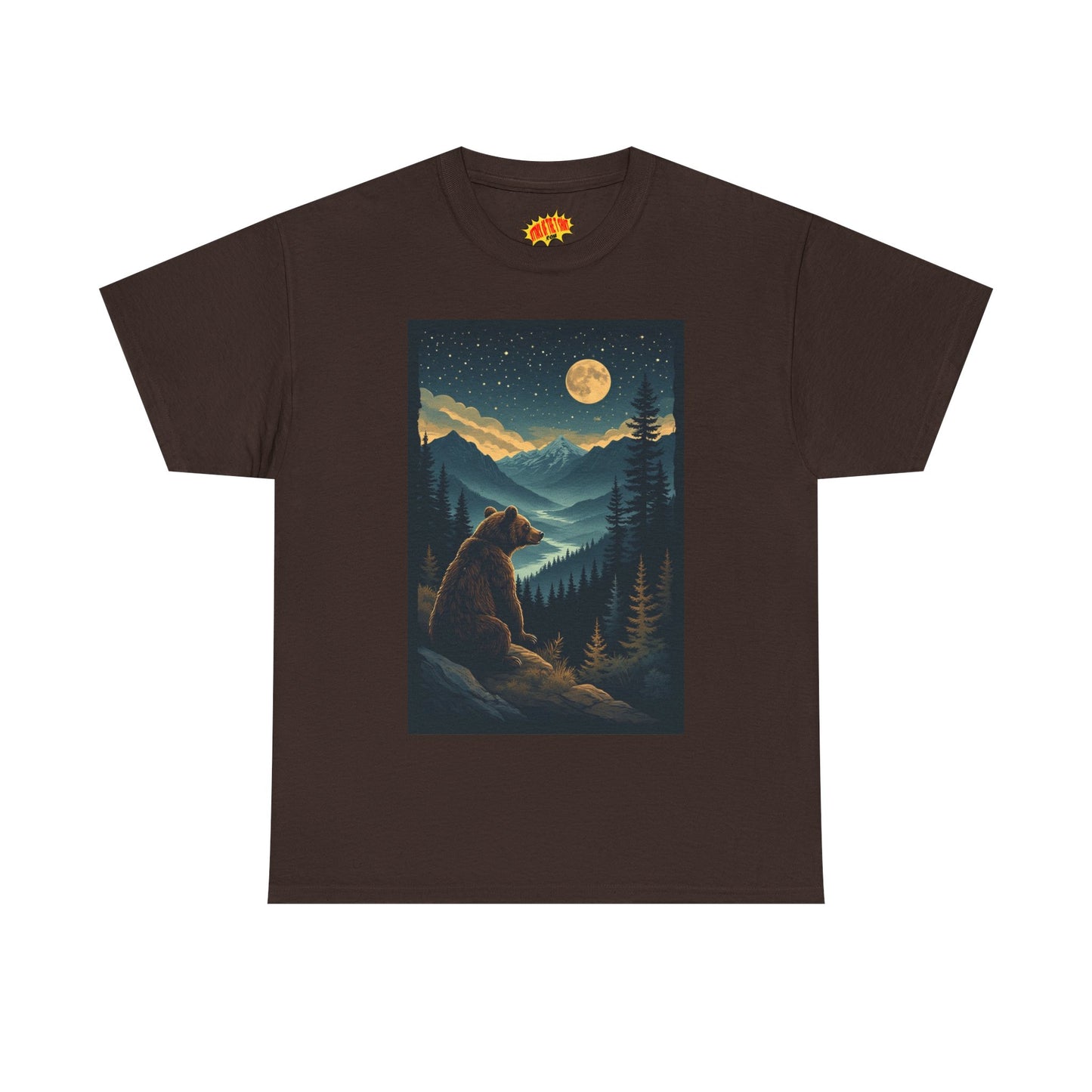 Sitting Grizzly Bear Full Moon Scene T-Shirt *Multiple Colors*