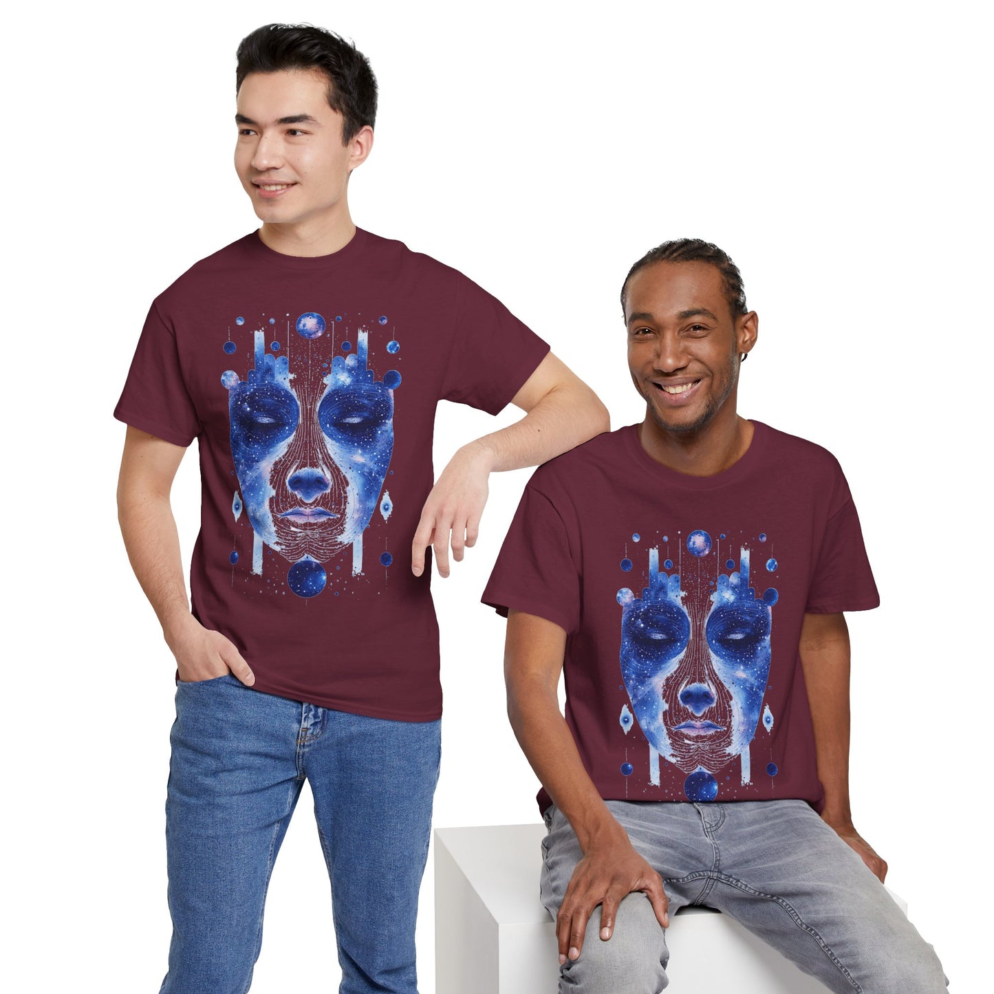 Cosmic Face Galaxy Graphic Space Art Tee Shirt *Multiple Colors*