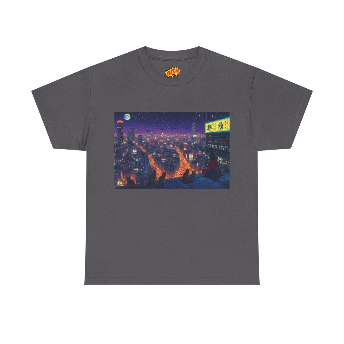 Anime Style Neon Night Cityscape w/Cats T-Shirt *Multiple Colors*