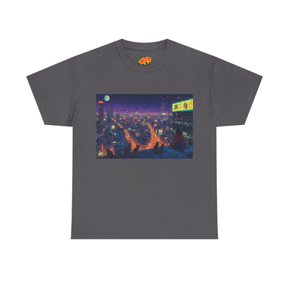 Anime Style Neon Night Cityscape w/Cats T-Shirt