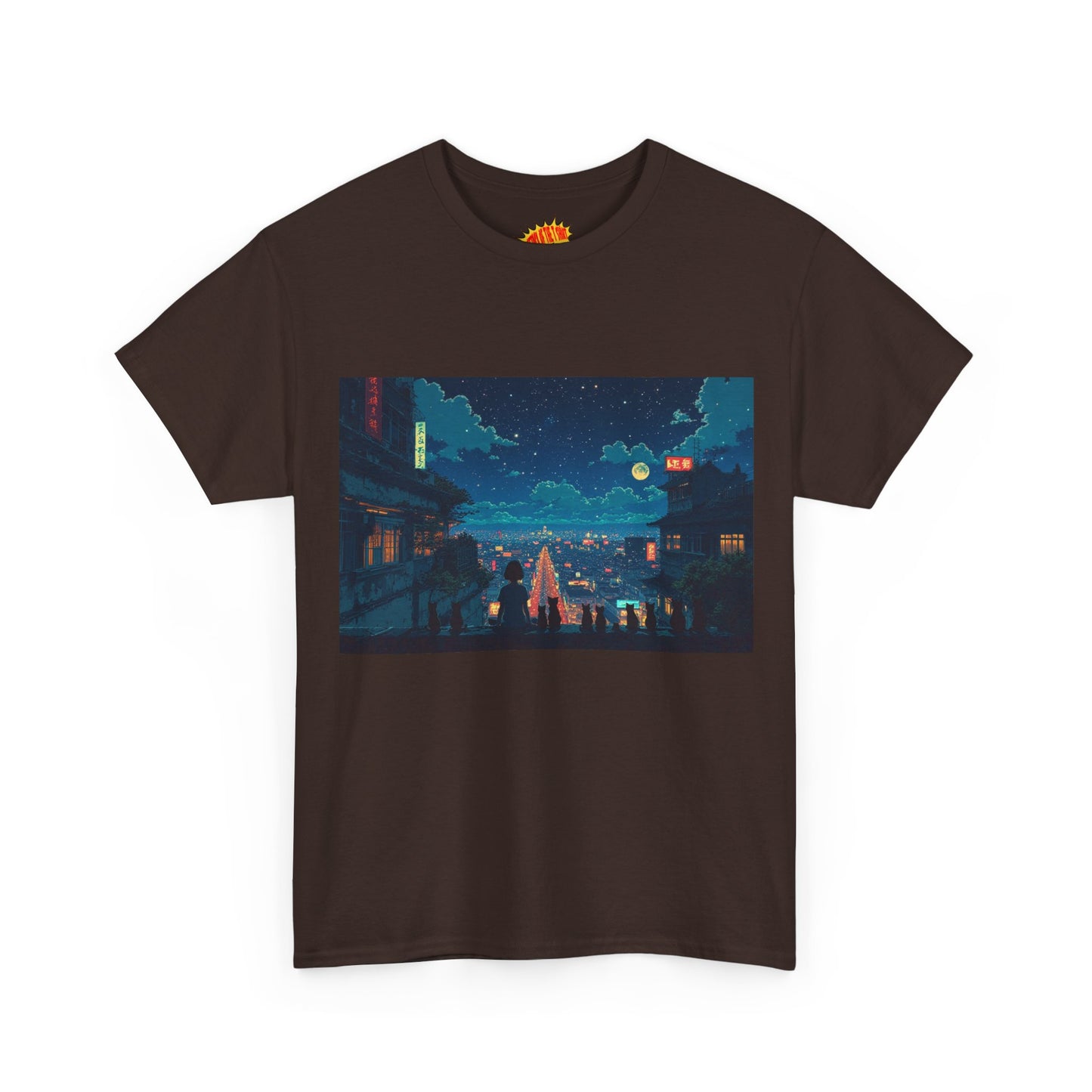 Anime Style City Scene w/Girl & Cats T-Shirt *Multiple Colors*