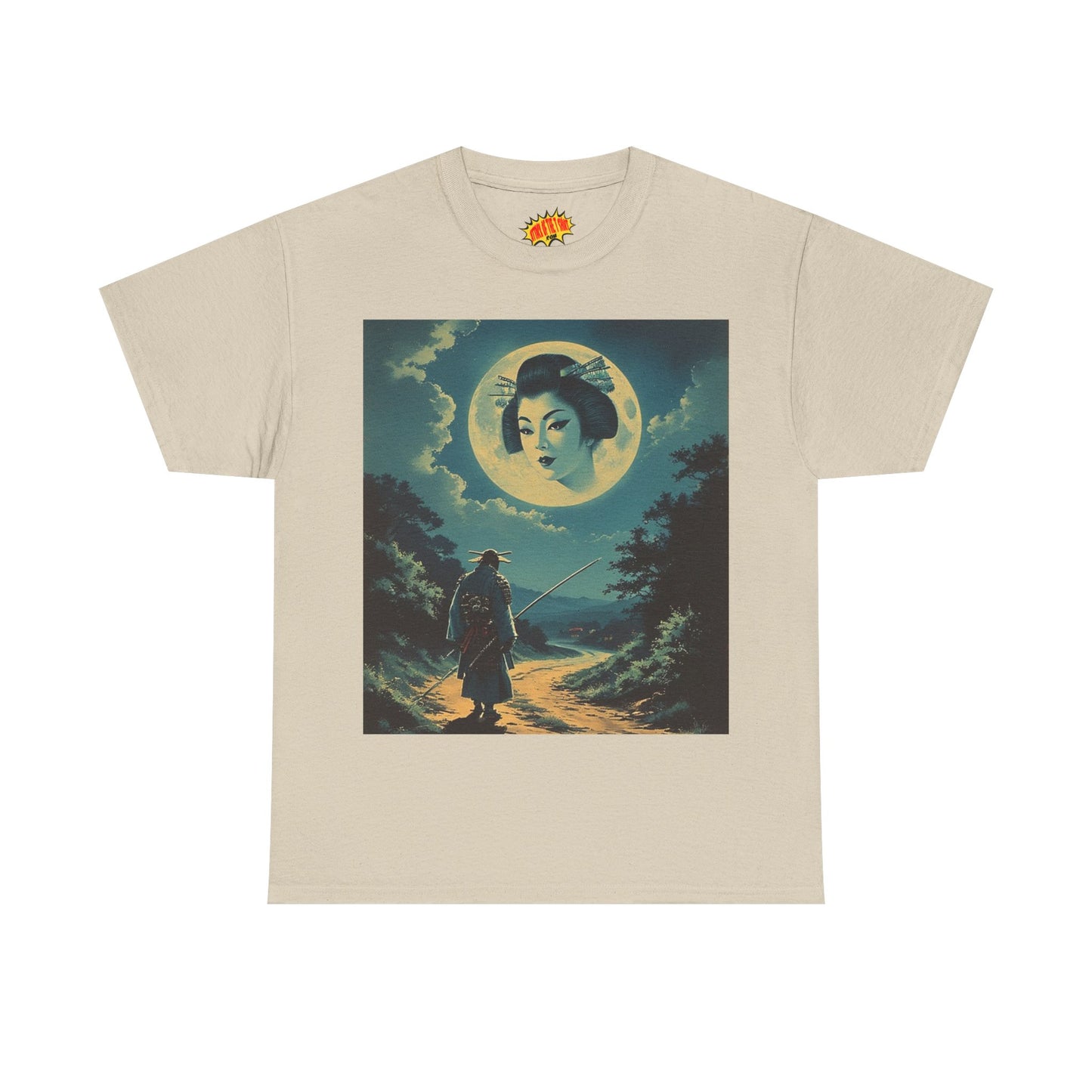 Travelling Samurai w/Full Moon Geisha Woman T-Shirt *Multiple Colors*