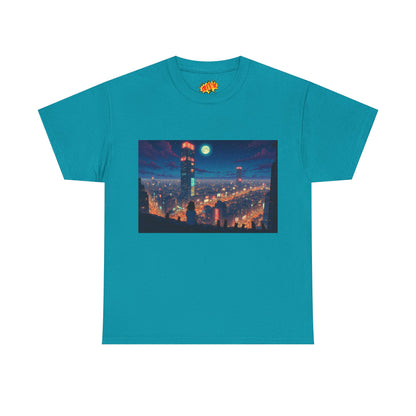 Neon Anime Style City Scene w/Girl & Cats T-Shirt