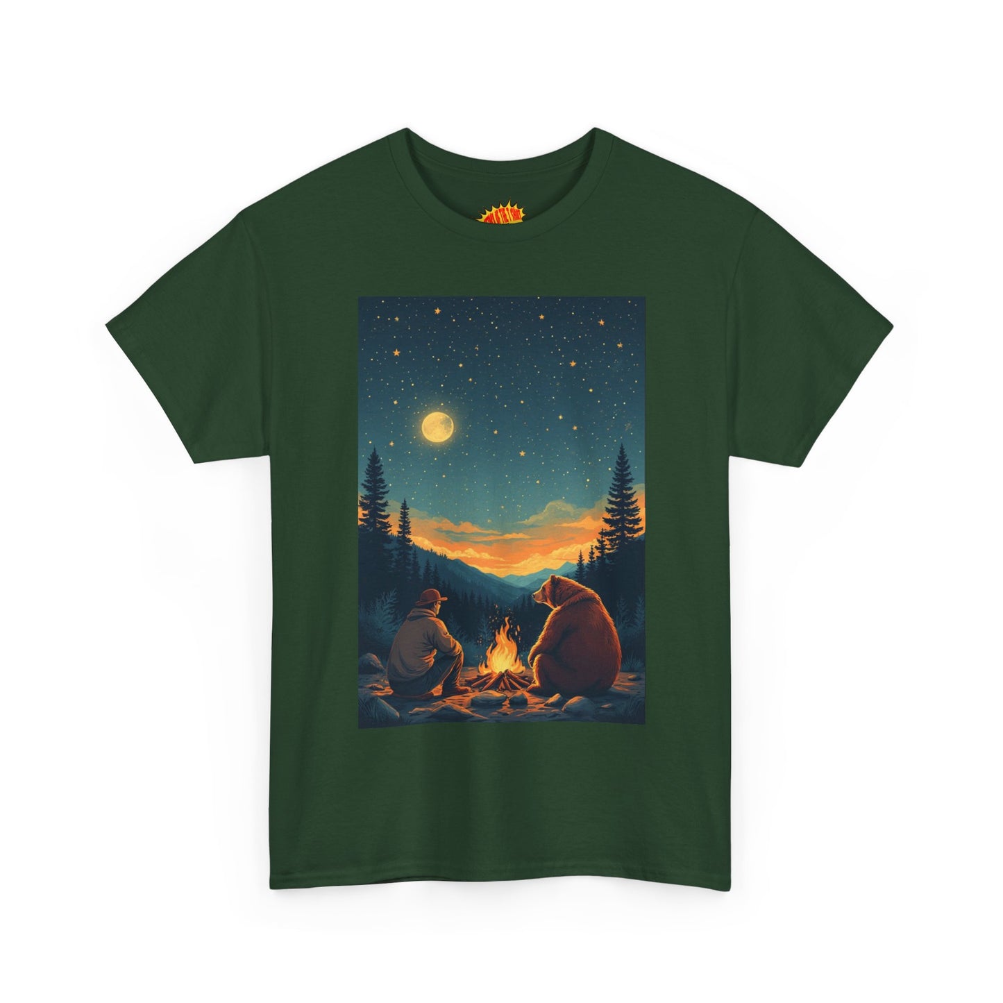 Mountain Man w/ Brown Bear Campfire Scene T-Shirt *Multiple Colors*