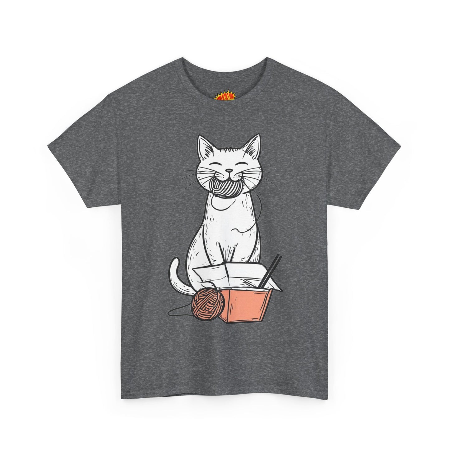 Cat w/Yarn Ball Takeout Art Tee Shirt *Multiple Colors*
