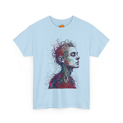 Multicolor Line Drawing Human Graphic Art Tee Shirt