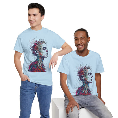 Multicolor Line Drawing Human Graphic Art Tee Shirt