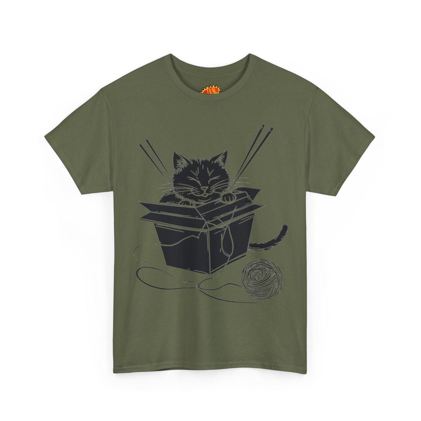 Black Cat w/Box + Yarn Ball Art Drawing Tee Shirt *Multiple Colors*