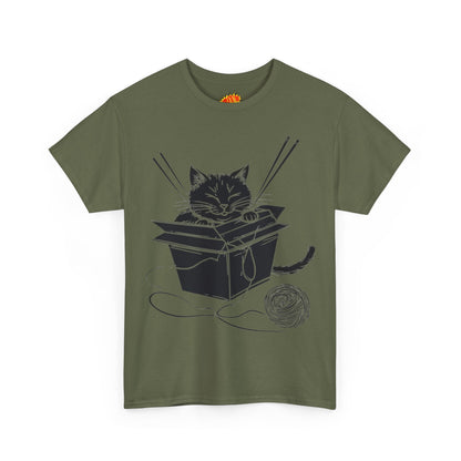 Black Cat w/Box + Yarn Ball Art Drawing Tee Shirt