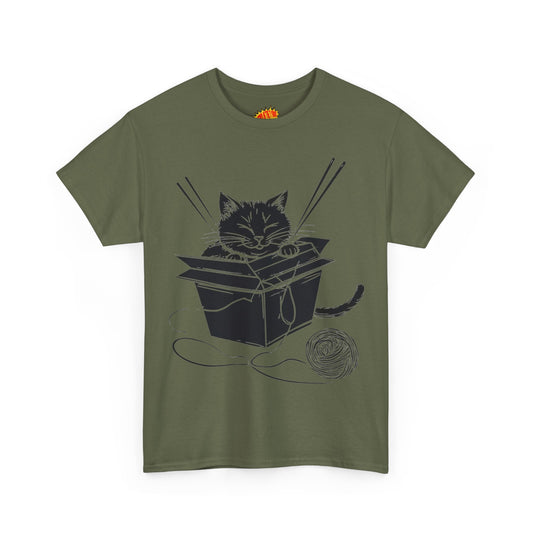 Black Cat w/Box + Yarn Ball Art Drawing Tee Shirt *Multiple Colors*