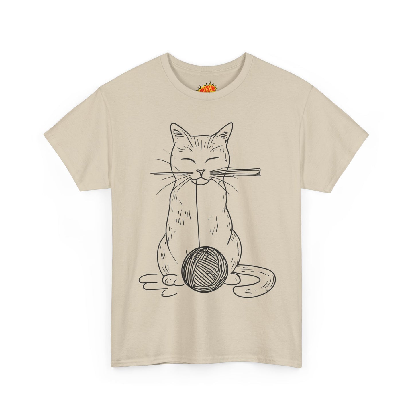 Cat w/Yarn Ball Line Art Drawing Tee Shirt *Multiple Colors*
