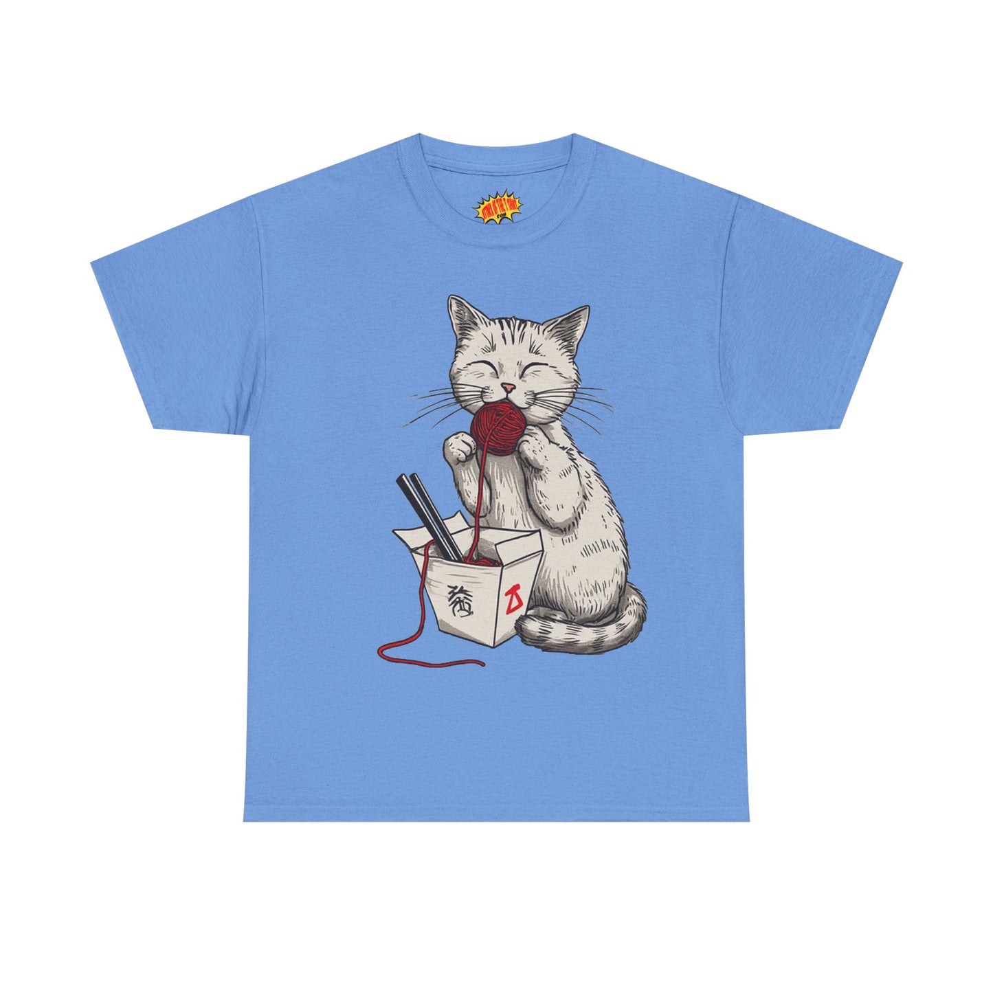 Cat w/Takeout Yarn Noodles Art Tee Shirt *Multiple Colors*