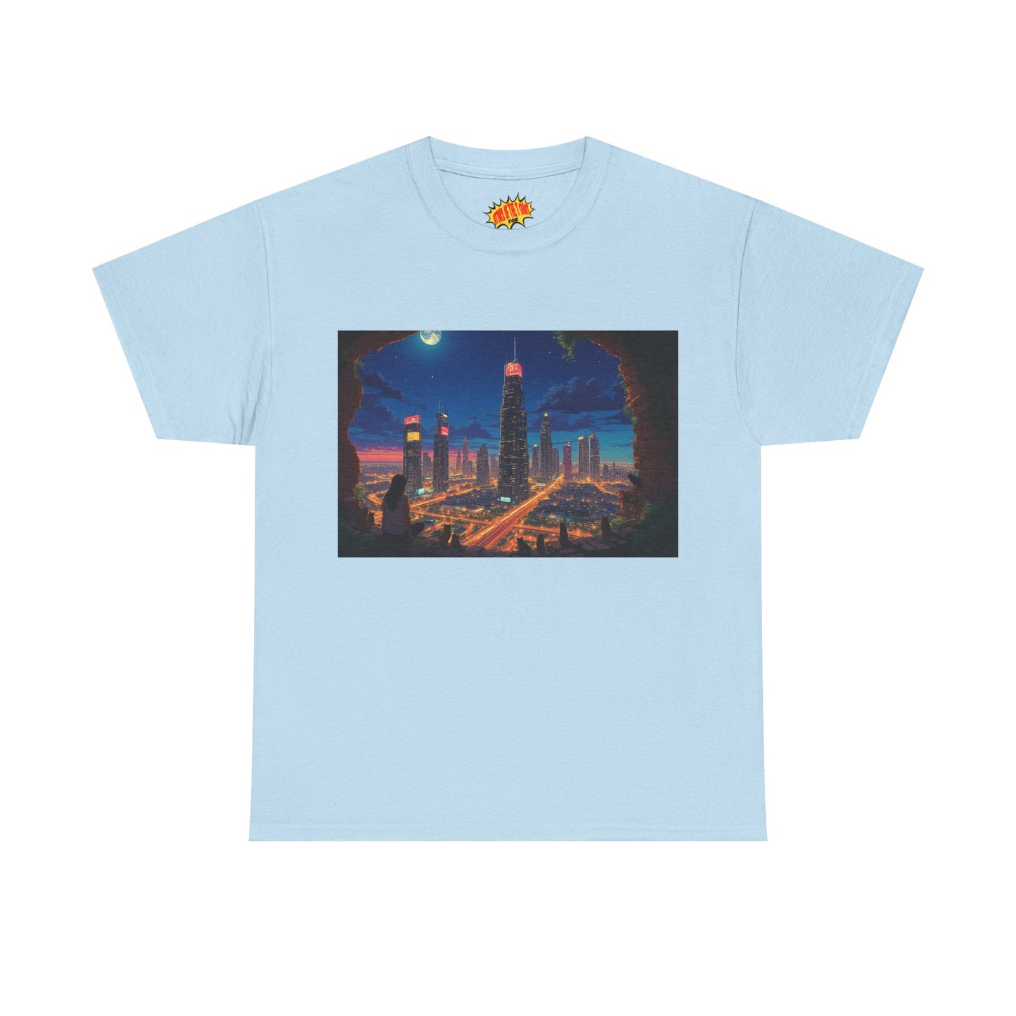 Anime Cityscape Night Scene w/Girl & Cats T-Shirt *Multiple Colors*
