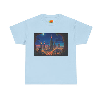 Anime Cityscape Night Scene w/Girl & Cats T-Shirt