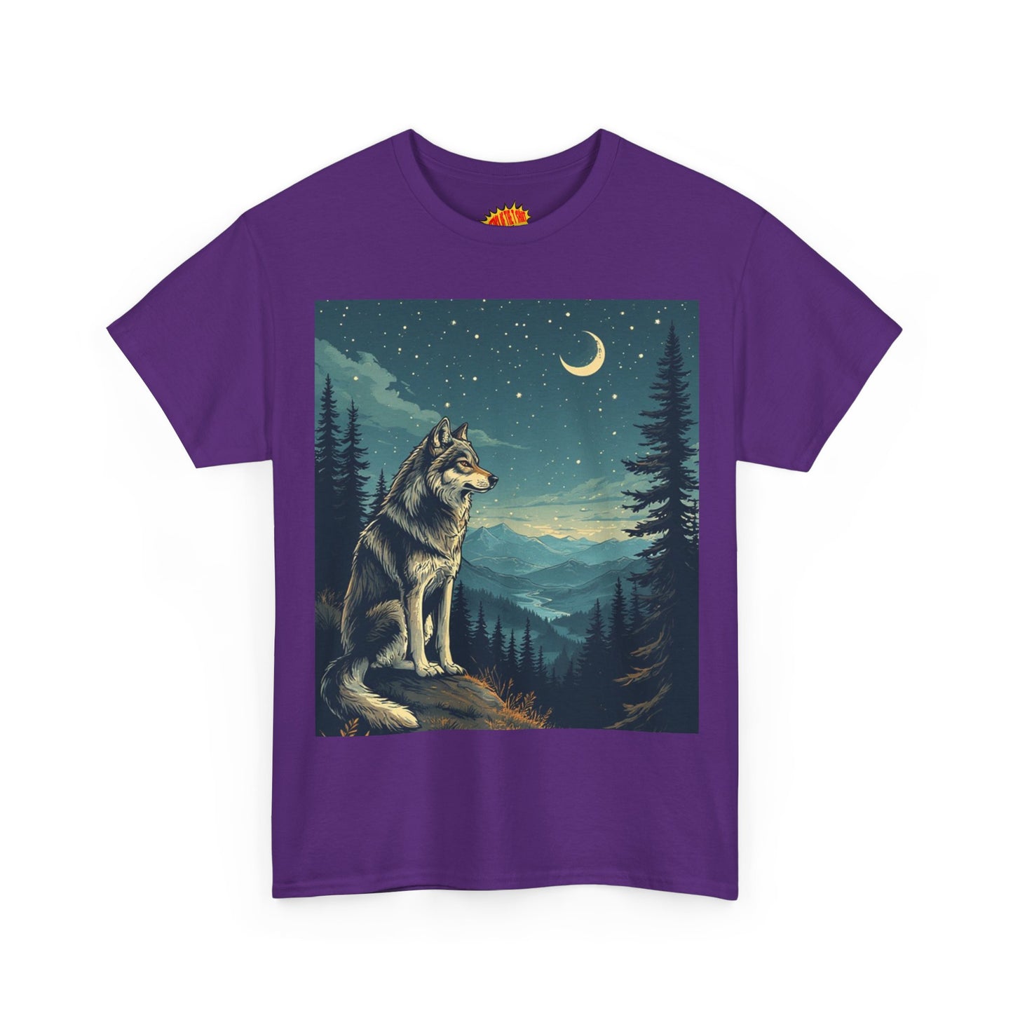 Wolf with Sliver Moon Scene T-Shirt *Multiple Colors*