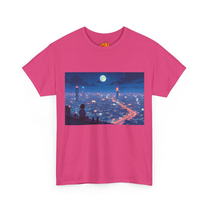 Anime Neon City Full Moon Scene w/Girl & Cats T-Shirt