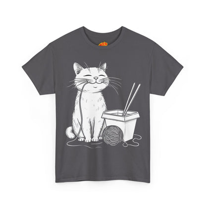 Happy Cat w/Noodles + Yarn Ball Art Drawing Tee Shirt