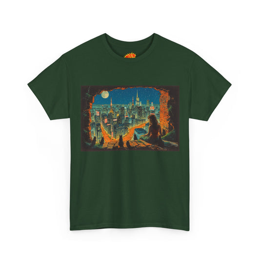 Vintage Anime Style Night City w/Girl & Cats T-Shirt *Multiple Colors*