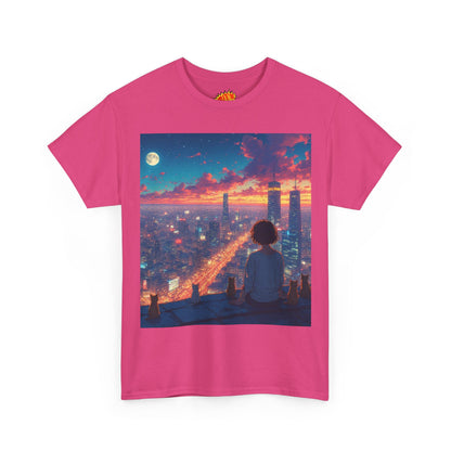 Neon City Anime Nighttime Scene w/Cats T-Shirt