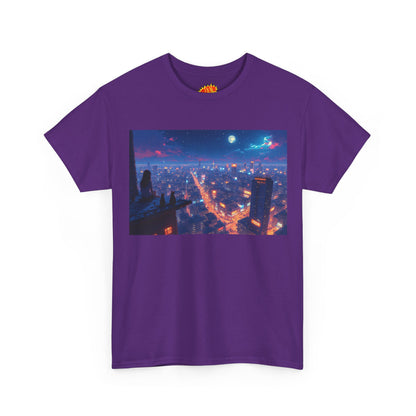 Nighttime Neon Anime Cityscape w/Cats T-Shirt
