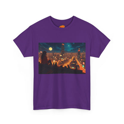 Anime Style Neon City Scene w/Girl & Cats T-Shirt