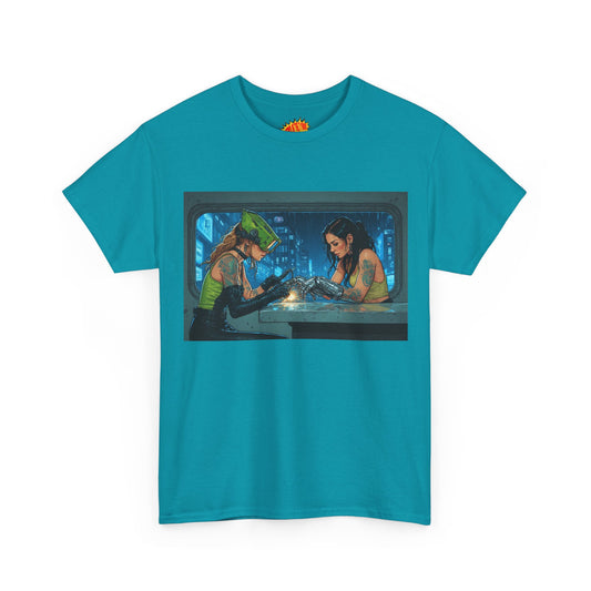 Cyberpunk Ladies Manicure Shop Scene T-Shirt *Multiple Colors*