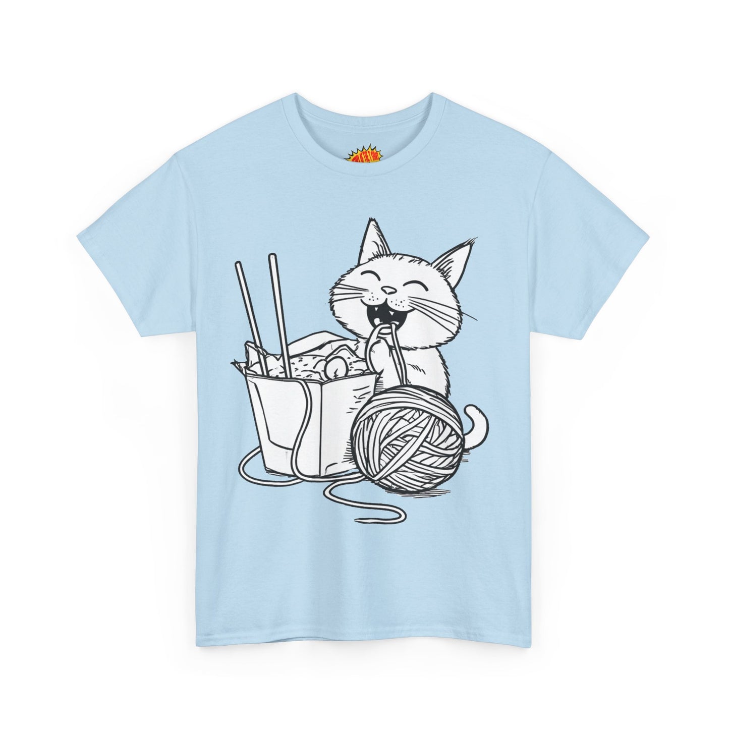 Happy Cat w/Noodles + Yarn Art Tee Shirt *Multiple Colors*