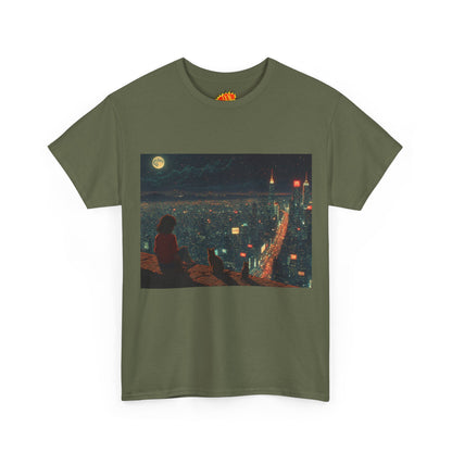 Anime Nighttime Cityscape w/Cats T-Shirt