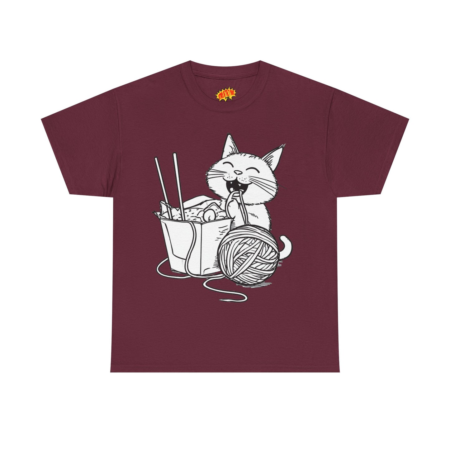 Happy Cat w/Noodles + Yarn Art Tee Shirt *Multiple Colors*