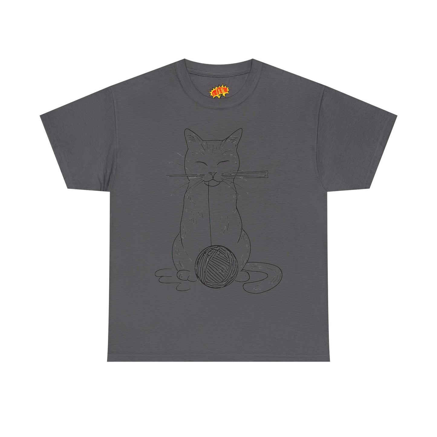 Cat w/Yarn Ball Line Art Drawing Tee Shirt *Multiple Colors*