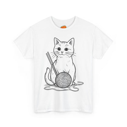 White Cat w/Yarn Ball Art Tee Shirt