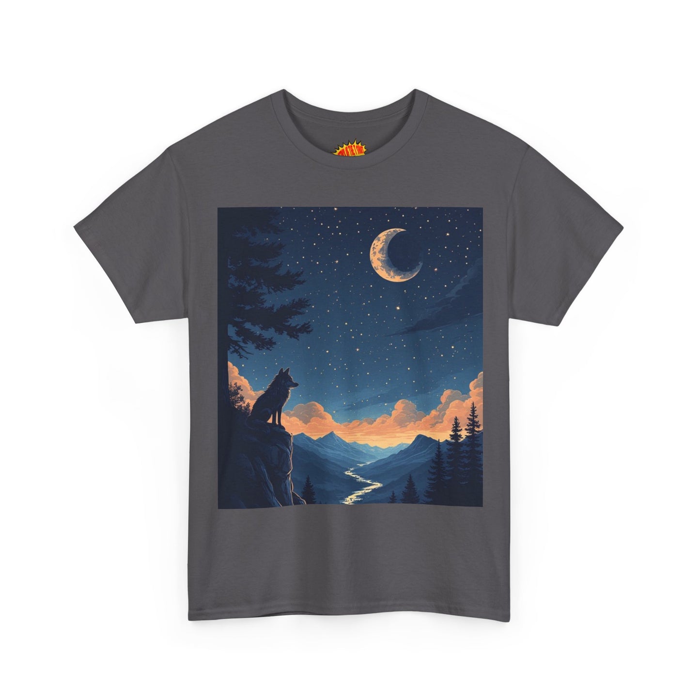 Wolf Silhouette with Sliver Moon Scene T-Shirt *Multiple Colors*