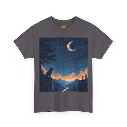 Wolf Silhouette with Sliver Moon Scene T-Shirt
