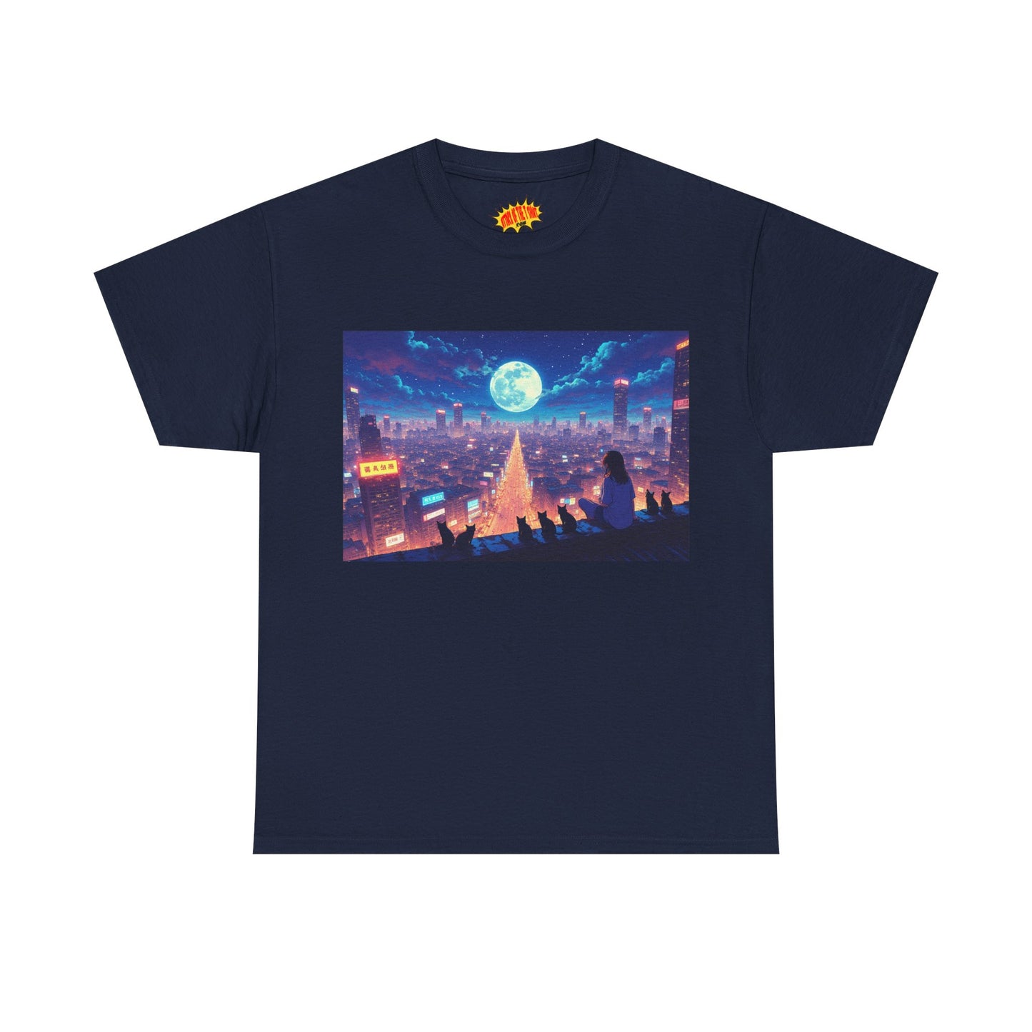 Anime Neon Night Cityscape w/Cats T-Shirt *Multiple Colors*