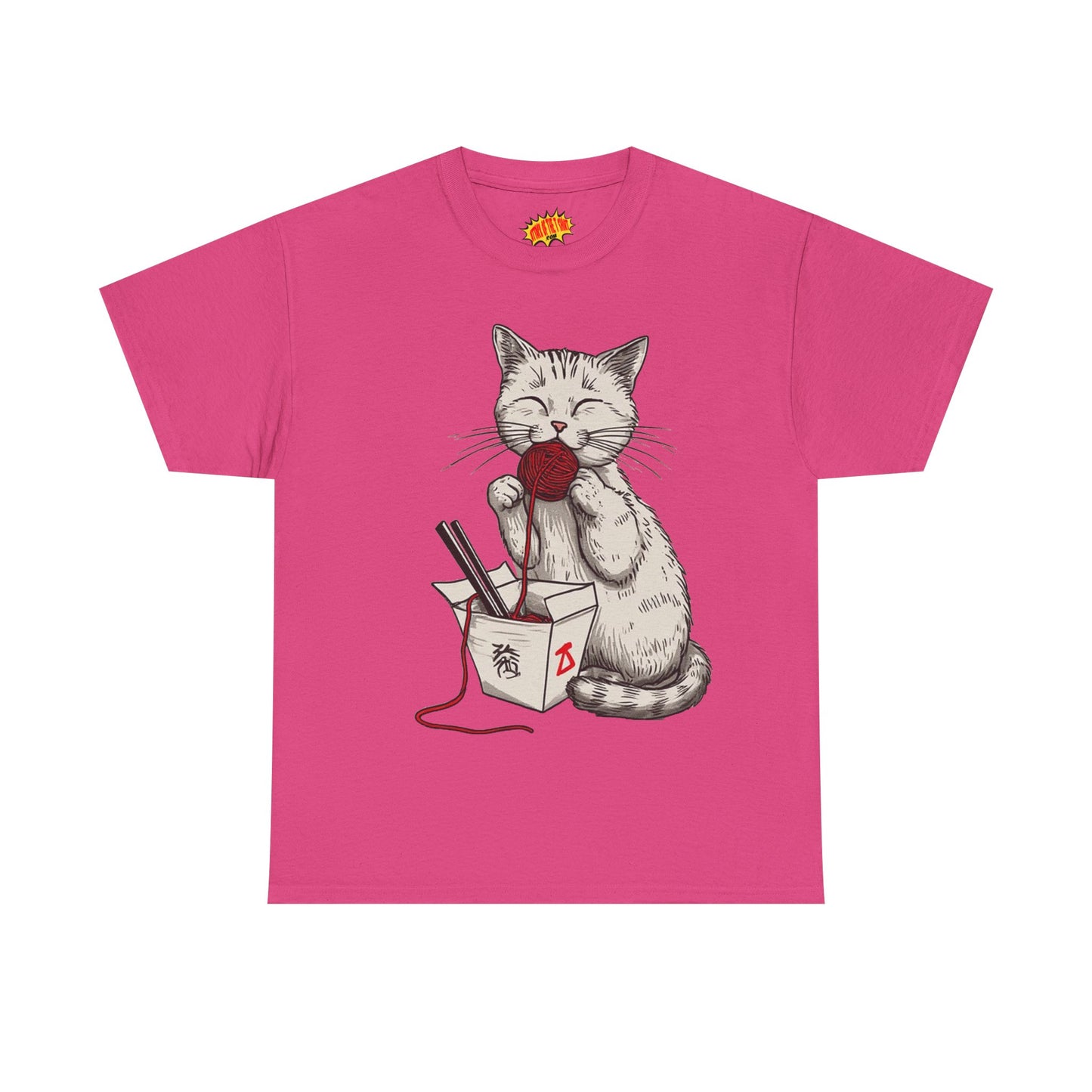 Cat w/Takeout Yarn Noodles Art Tee Shirt *Multiple Colors*