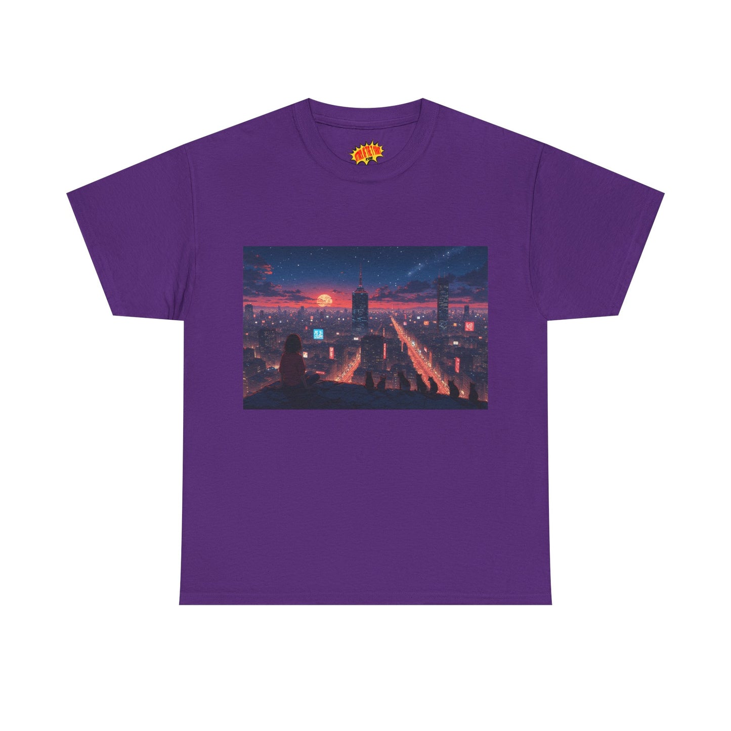 Anime Style City Sunset Scene w/Girl & Cats T-Shirt *Multiple Colors*